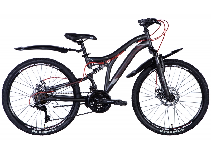 Велосипед сталь 24 Discovery ROCKET AM DD рама-15 чорно-червоний (матовий) з крилом Pl 2024 OPS-DIS-24-354/ 0156